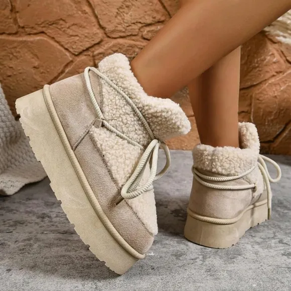 Women Winter Snow Boots With Thermal Lined,Thick Sole Non-Slip Warm Fluffy Boots
