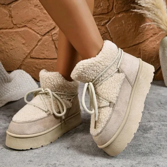 Women Winter Snow Boots With Thermal Lined,Thick Sole Non-Slip Warm Fluffy Boots