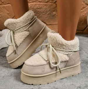 Women Winter Snow Boots With Thermal Lined,Thick Sole Non-Slip Warm Fluffy Boots