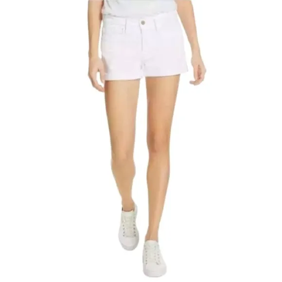 Women's 26 Frame Le Cutoff White Denim Shorts Zipper Fly Gold Hardware Summer