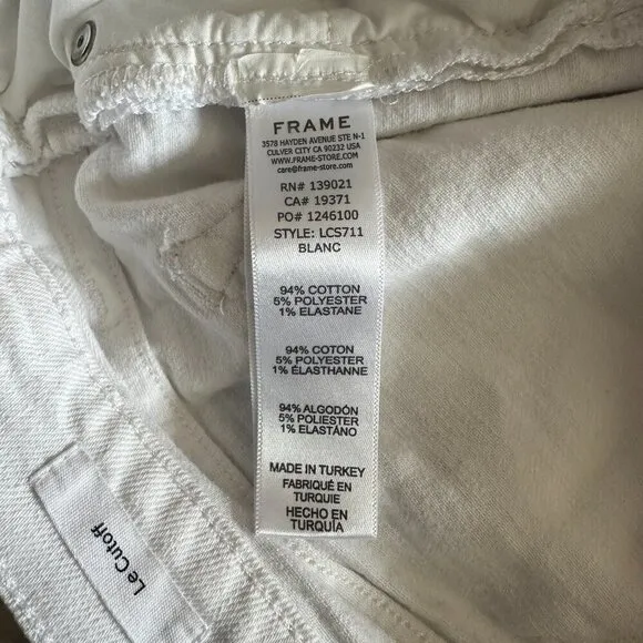 Women's 26 Frame Le Cutoff White Denim Shorts Zipper Fly Gold Hardware Summer