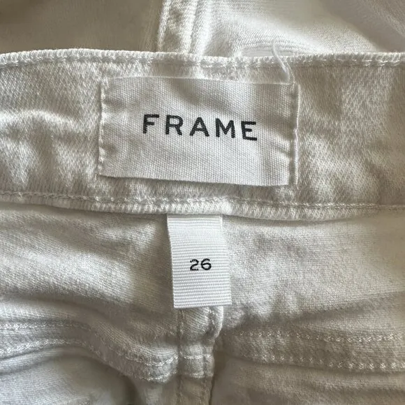 Women's 26 Frame Le Cutoff White Denim Shorts Zipper Fly Gold Hardware Summer