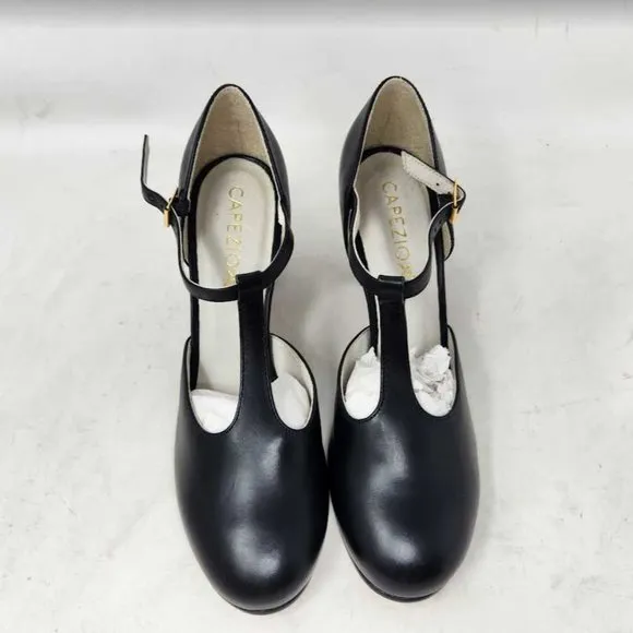 women's 9W Capezio closed toe t-strap chorus black dance character shoes 9 Wide