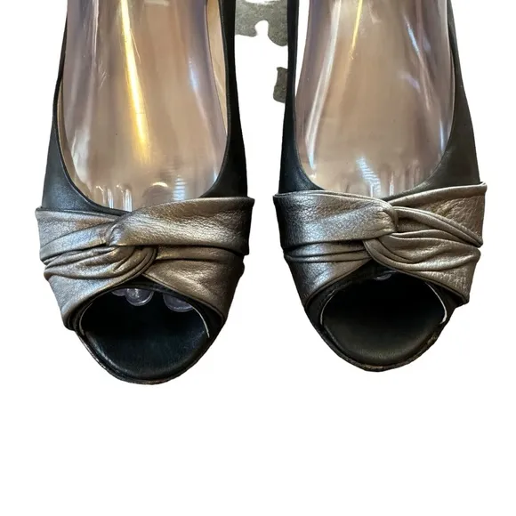Womens AGL Size 40.5 US 10.5 Black/Gray Buttery Soft Leather Open Toe Low Wedges