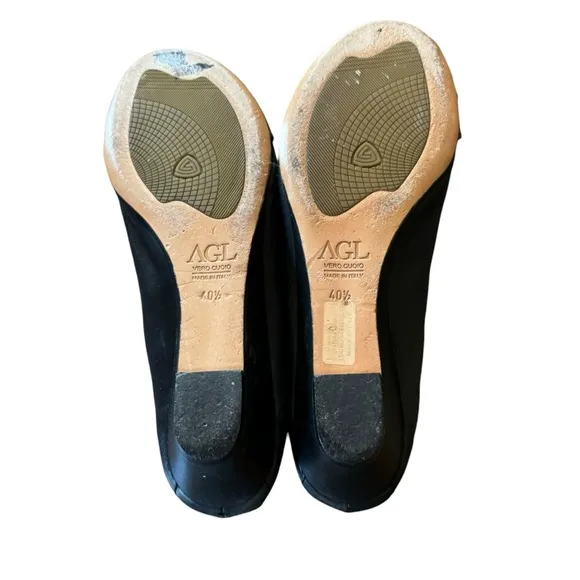Womens AGL Size 40.5 US 10.5 Black/Gray Buttery Soft Leather Open Toe Low Wedges