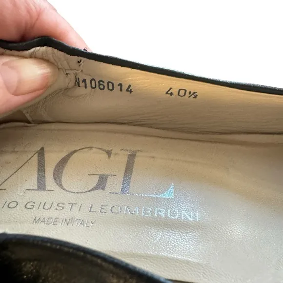 Womens AGL Size 40.5 US 10.5 Black/Gray Buttery Soft Leather Open Toe Low Wedges