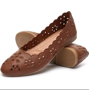 Women's Ballet Flats Black PU Leather Dress Shoes Comfortable Round Toe Slip On
