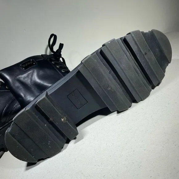 Women’s Bebe Oprah Combat Boots Lace Up Black Synthetic, Size 11 Great Condition