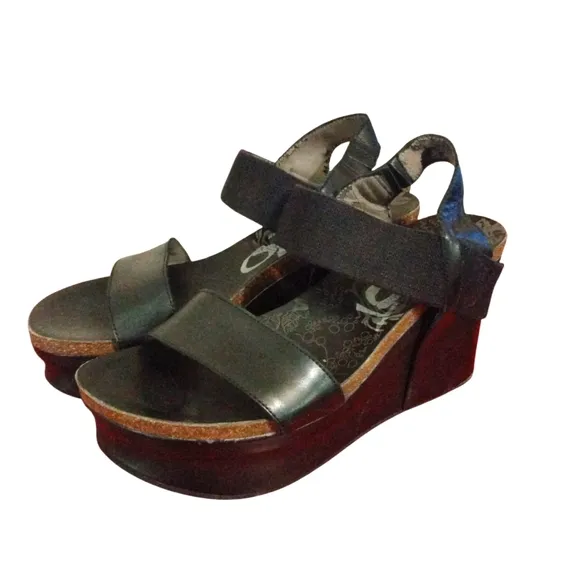 Women's Black Platform Wedge Sandals Size 8-9