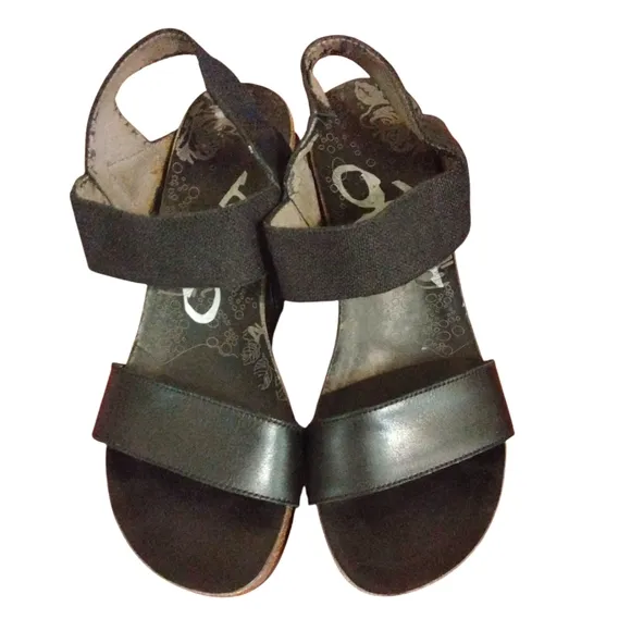 Women's Black Platform Wedge Sandals Size 8-9