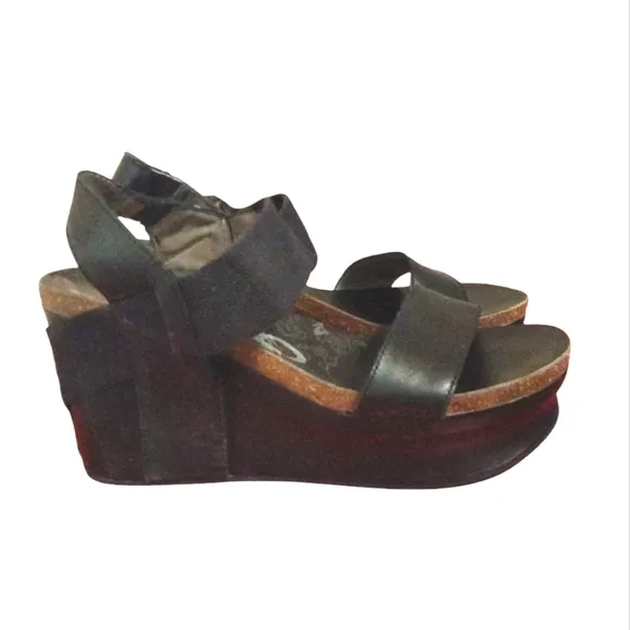 Women's Black Platform Wedge Sandals Size 8-9