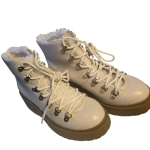 Women's Bone white Lace-Up Leather Boots