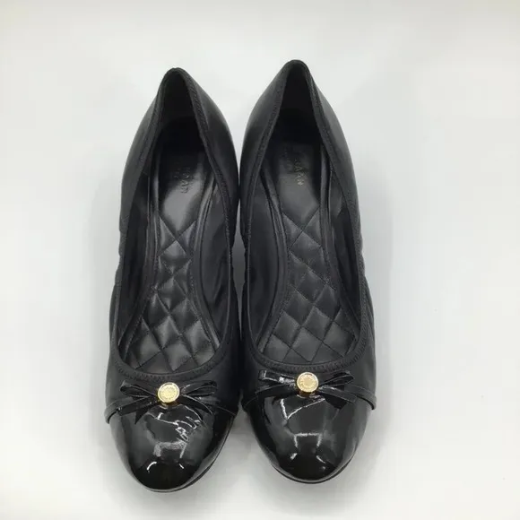 Women's Cole Haan Wedges Heels 11B Patent Leather Round Toe Ballet Black Bows