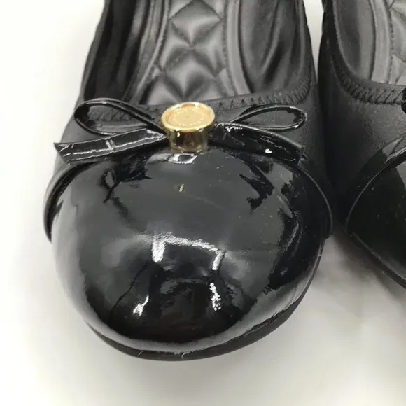 Women's Cole Haan Wedges Heels 11B Patent Leather Round Toe Ballet Black Bows