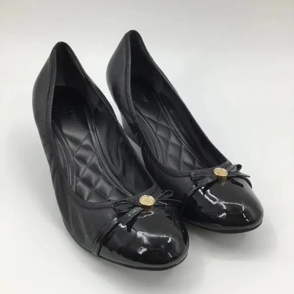 Women's Cole Haan Wedges Heels 11B Patent Leather Round Toe Ballet Black Bows