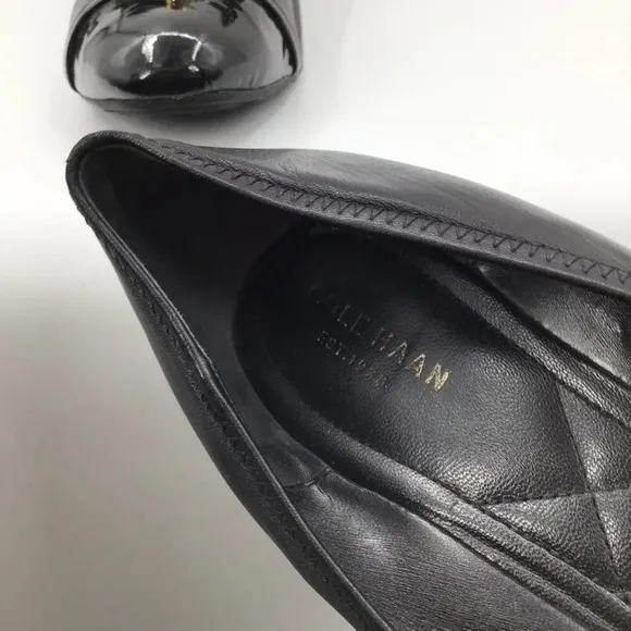 Women's Cole Haan Wedges Heels 11B Patent Leather Round Toe Ballet Black Bows