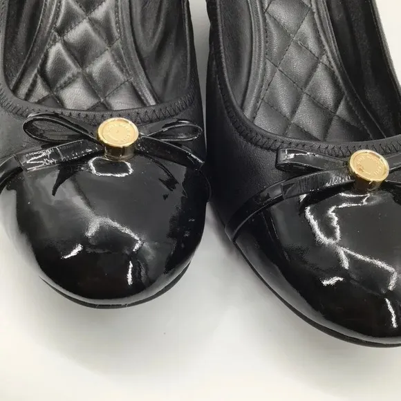 Women's Cole Haan Wedges Heels 11B Patent Leather Round Toe Ballet Black Bows