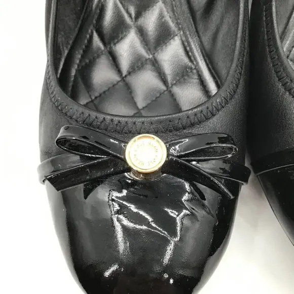 Women's Cole Haan Wedges Heels 11B Patent Leather Round Toe Ballet Black Bows