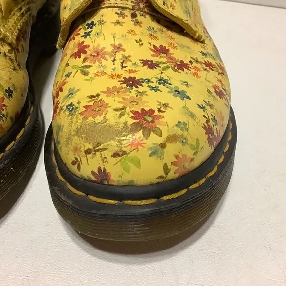 Women's Dr. Doc Martens Air Wair Yellow Floral Leather Combat Boots Size 7 1460W