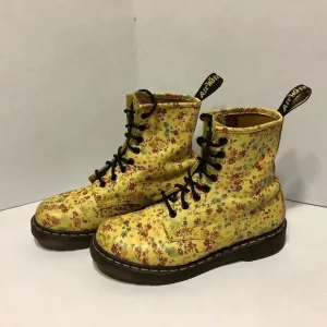 Women's Dr. Doc Martens Air Wair Yellow Floral Leather Combat Boots Size 7 1460W