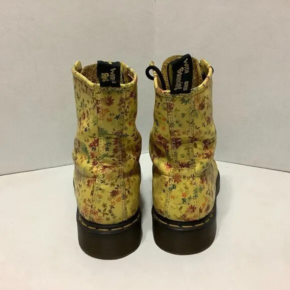 Women's Dr. Doc Martens Air Wair Yellow Floral Leather Combat Boots Size 7 1460W