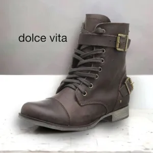 Women’s DV Dolce Vita Sargeant Combat Boots Lace Up Brown Size 6 Dual Buckle