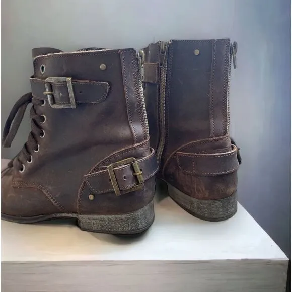 Women’s DV Dolce Vita Sargeant Combat Boots Lace Up Brown Size 6 Dual Buckle