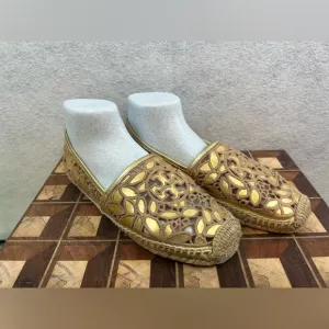 Women’s‎ Gold Tory Burch Rhea Lace Espadrille Shoes Flats Size 9