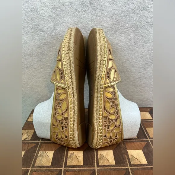 Women’s‎ Gold Tory Burch Rhea Lace Espadrille Shoes Flats Size 9