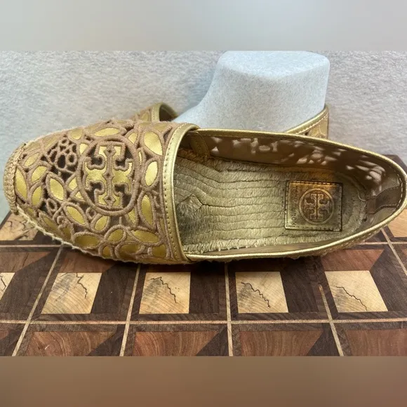 Women’s‎ Gold Tory Burch Rhea Lace Espadrille Shoes Flats Size 9