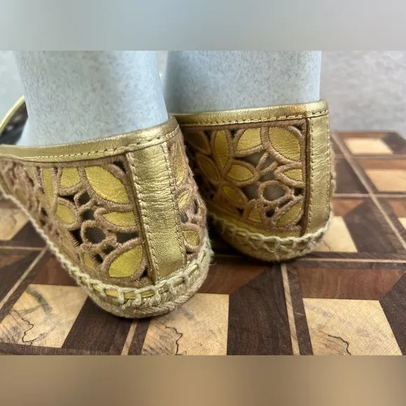 Women’s‎ Gold Tory Burch Rhea Lace Espadrille Shoes Flats Size 9