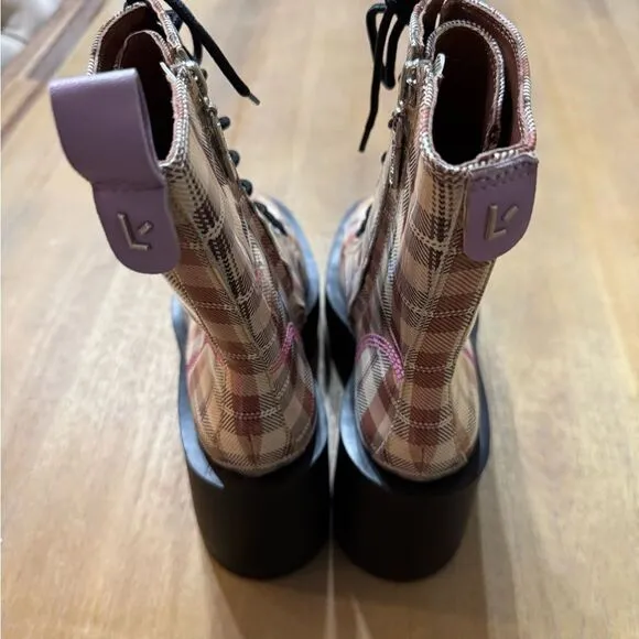 Women’s Larroude Olivia Patent Leather Platform Boot Size 8 Carmel Plaid