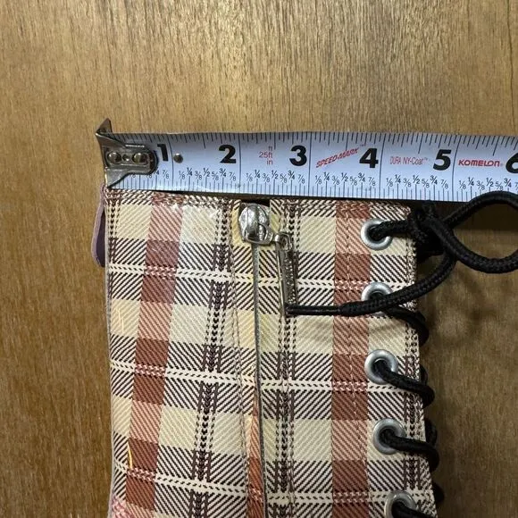 Women’s Larroude Olivia Patent Leather Platform Boot Size 8 Carmel Plaid