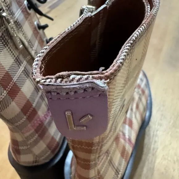 Women’s Larroude Olivia Patent Leather Platform Boot Size 8 Carmel Plaid