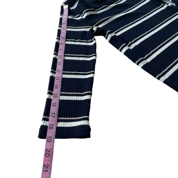 Women's Massimo Dutti Navy Striped Boat Neck Maxi Long Sleeve Knit Dress sz XS