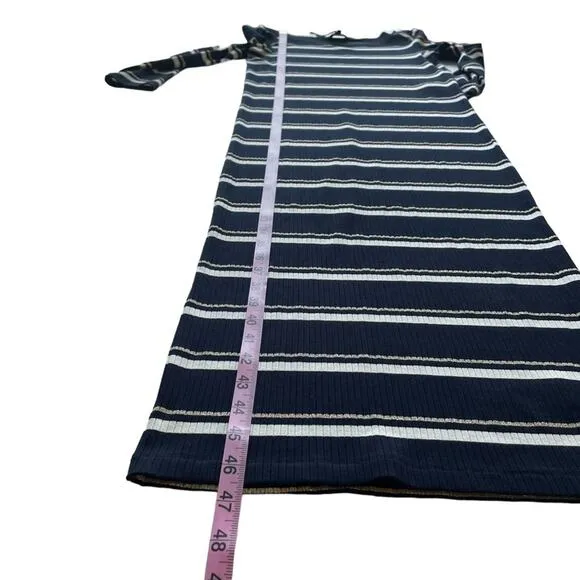 Women's Massimo Dutti Navy Striped Boat Neck Maxi Long Sleeve Knit Dress sz XS