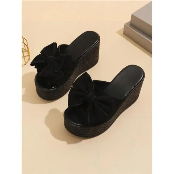 Women's Plus Size Outdoor Bow Knot High Waterproof Platform Wedge Heel Sandals