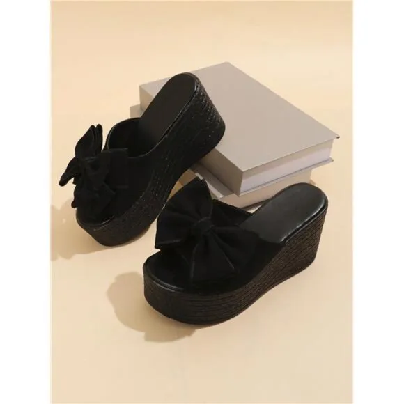 Women's Plus Size Outdoor Bow Knot High Waterproof Platform Wedge Heel Sandals