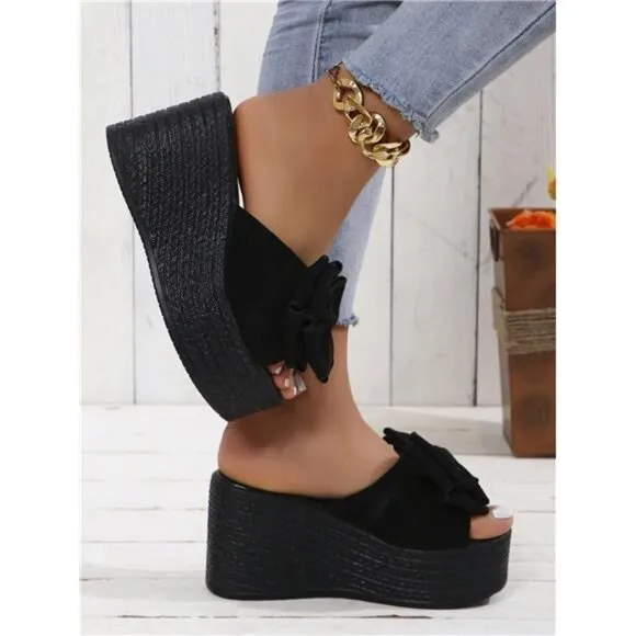 Women's Plus Size Outdoor Bow Knot High Waterproof Platform Wedge Heel Sandals
