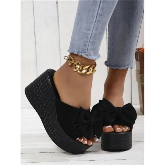 Women's Plus Size Outdoor Bow Knot High Waterproof Platform Wedge Heel Sandals