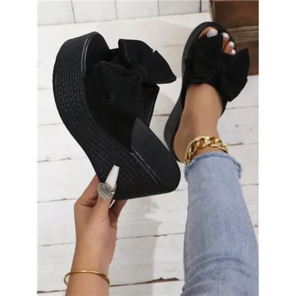 Women's Plus Size Outdoor Bow Knot High Waterproof Platform Wedge Heel Sandals