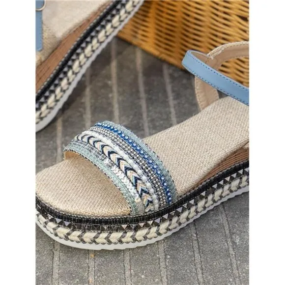 Women's Round Toe Slip On Wedge Sandals, Comfortable Platform Espadrille