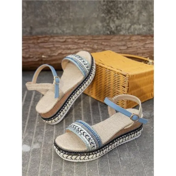 Women's Round Toe Slip On Wedge Sandals, Comfortable Platform Espadrille