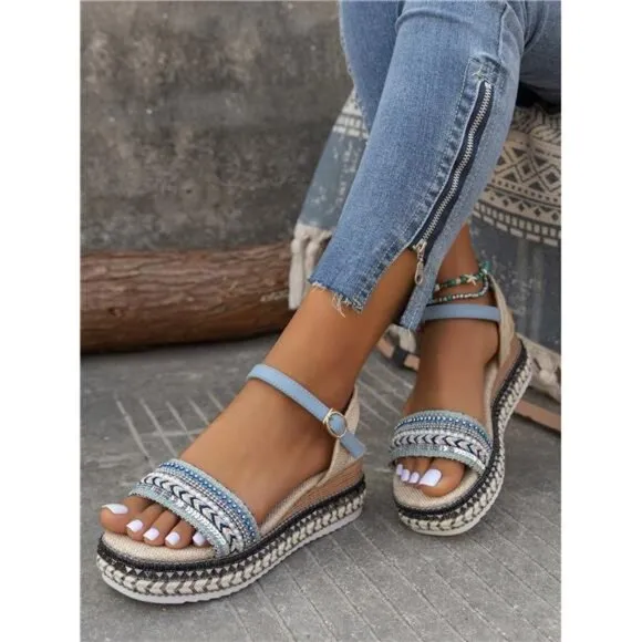 Women's Round Toe Slip On Wedge Sandals, Comfortable Platform Espadrille