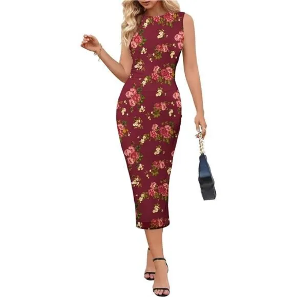 Women's Summer Bodycon Tie Dye Dress Sleeveless Crew Neck Mesh