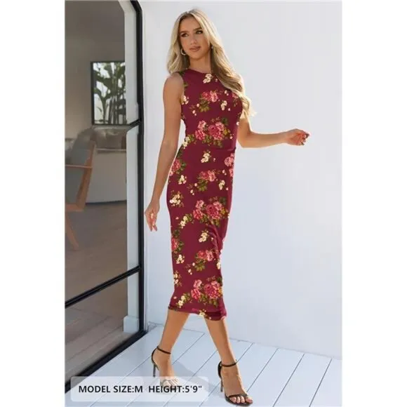 Women's Summer Bodycon Tie Dye Dress Sleeveless Crew Neck Mesh