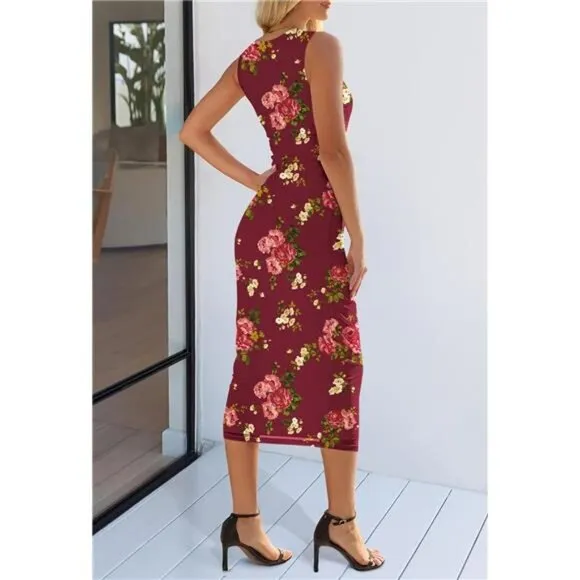Women's Summer Bodycon Tie Dye Dress Sleeveless Crew Neck Mesh