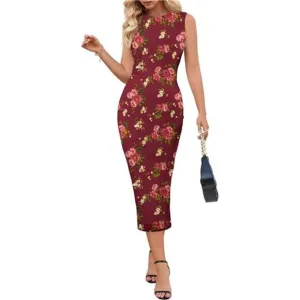 Women's Summer Bodycon Tie Dye Dress Sleeveless Crew Neck Mesh