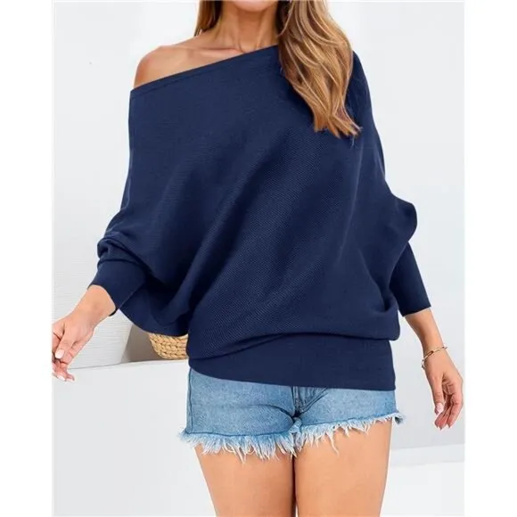Women's Sweaters Casual Long Batwing Sleeve Loose Off Shoulder Knit Pullover Top