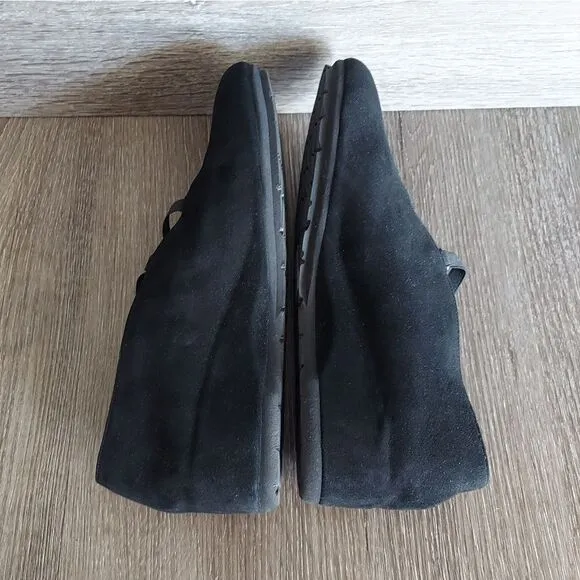 Women’s THIERRY RABOTIN Black Suede Cross Over Ribbon Wedge Shoes, Size 41
